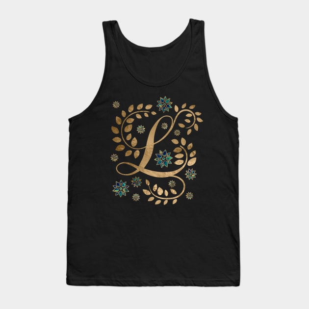 Luxury Golden Calligraphy Monogram with letter L Tank Top by Nartissima